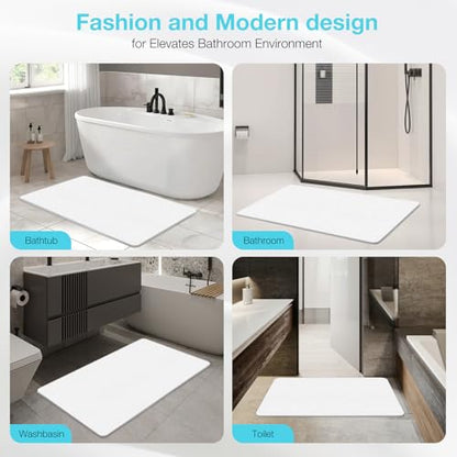 Large Diatomite Stone Bath Mat, 30" x 17" White | Premium Non-slip Natural Diatomaceous Earth Bathtub Fast Drying Mats for Bathroom Floor