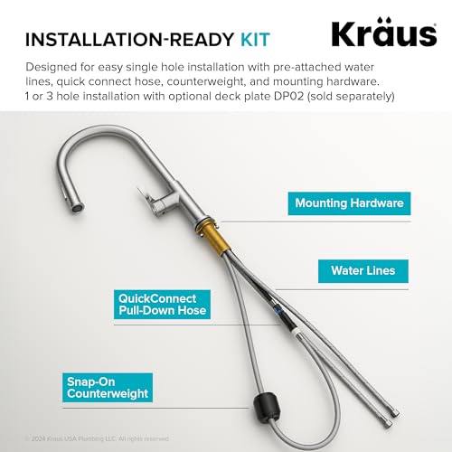 KRAUS Torak Pull Down Kitchen Faucet in Matte Black with 2 Function Sprayer, Pre-Attached Water Lines, and Mounting Hardware, KPF-2840MB - color: Matte Black, style: Pull-Down Faucet