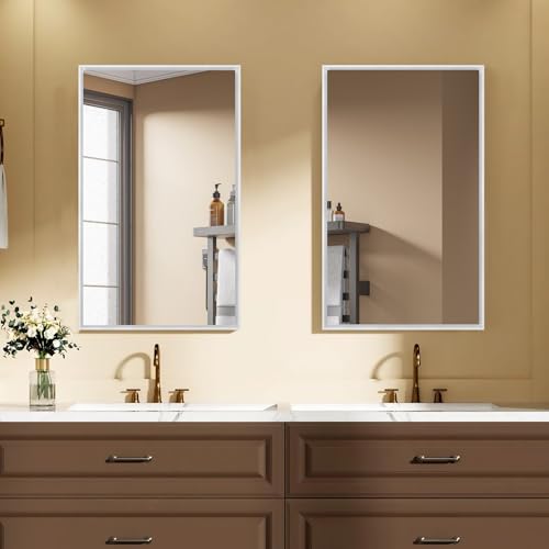 Plastic Medicine Cabinet with Mirror 16x26 inch, Recessed Medicine Cabinet or Surface Wall Mount Bathroom Cabinets with Adjustable Shelves, White Frame Mirror Cabinet - style: CS5003A-1626