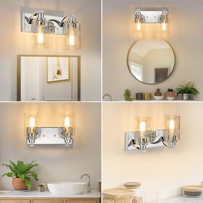 2-Light Bathroom Light Fixtures Modern Chrome Vanity Lights | Easy to Install Clear Glass Shades, Wall Mount Up or Down, E26 Socket, Hardwired, 125V - color: Chrome, size: 2 Lights