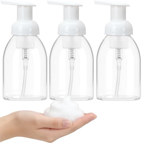 3 Pack 8oz Foaming Soap Dispenser BPA Free Clear Plastic Refillable Pump Bottle for Liquid Shampoo and Hand Soap