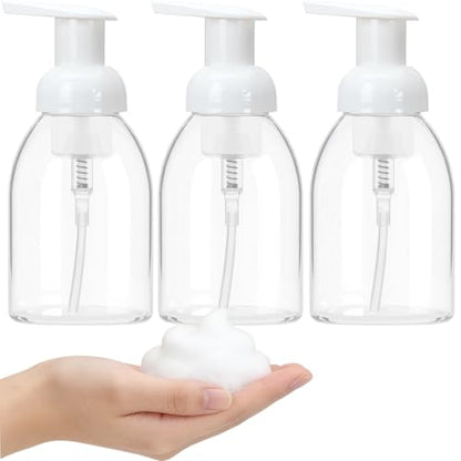 3 Pack 8oz Foaming Soap Dispenser BPA Free Clear Plastic Refillable Pump Bottle for Liquid Shampoo and Hand Soap