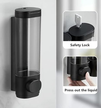 1-Chamber Soap Dispensers Wall Mount,400ml Bathroom Shower Pump Dispenser,Press Manually Lotion Shower Soap Dispenser Usefor Home,Bath,Kitchen,Hotels,Restaurants(Black) - color: Black, size: 1 Chamber