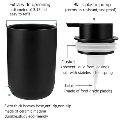 Foaming Soap Dispenser Thick Ceramic Foam Hand Soap Dispenser for Bathroom or Kitchen Sink, Liquid Pump Bottles for Hand soap, Body Wash, 2 Pack Black | Refillable Foam Soap Dispensers for Hand Soap and Body Wash, Ideal for Bathroom Countertop, Kitchen Si