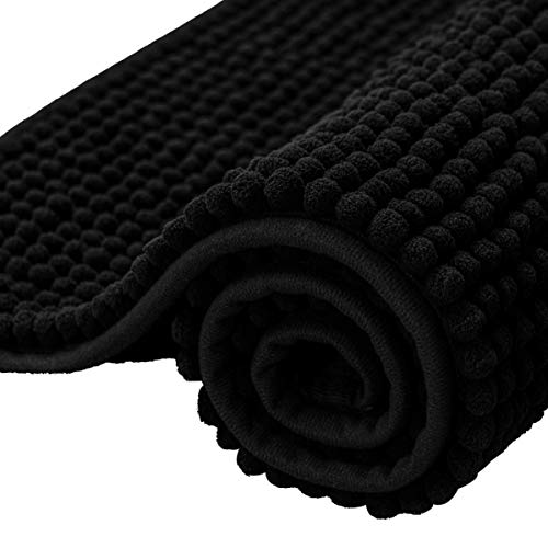 SUBRTEX Bathroom Rugs Chenille Bath Rug Soft Short Plush Bath Mat Soft Shower Mat Water Absorbent Shower Mat Quick Dry Machine Washable(Black,18" x 24") - color: Black, size: 18" x 24" (Rectangular)