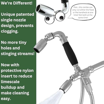High Sierra® Lead-Free Metal 3-way Combination Shower Kit. Built in Diverter Valve Effortlessly Diverts Flow from the Fixed Shower Head to the Handheld and back - Ultra Low Flow 1.25 GPM - Chrome - color: Chrome, size: 1.25 GPM