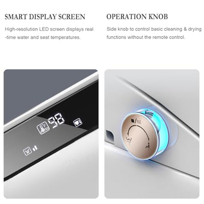 XCQQ Electric Heated Bidet Seat with Remote, Square, F16 | Rectangular, Instant Warm Water, Heated Seat, Warm Air Drying, Slow Close Lid, LED Display, Nightlight