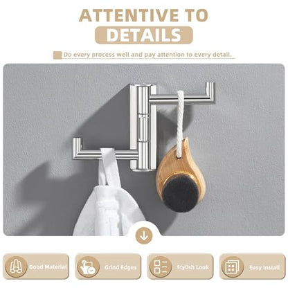 Suyar Bathroom Towel Hook Polished Chrome, Swivel Robe Hook with 3 Arms | SUS304 Stainless Steel, Wall Mounted - color: Polished Chrome, size: 1 Pack