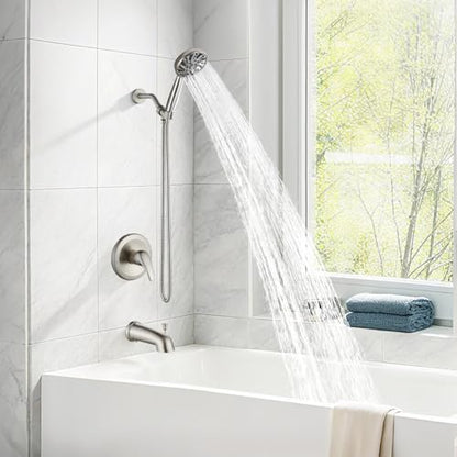 gotonovo Tub Shower Faucet Set with Valve 6 Mode Handheld Brushed Nickel | Bathtub Faucet Set,6 Mode ABS Handheld Spray,6.3’’ Metal Tub Spout,Brass Valve Trim Kit,Shower Head and Handle Kit,Wall Mount - color: Nickel