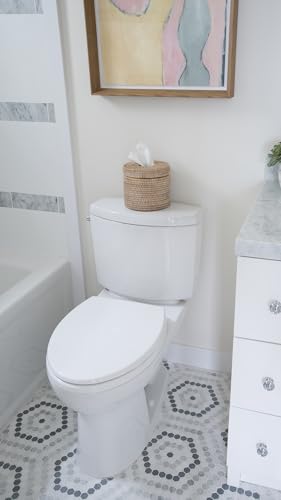 KOUBOO La Jolla Rattan Toilet Paper Holder with Lid, White Wash, Bathroom | Handwoven natural texture, freestanding design, concealed roll storage, easy-access opening, decorative bathroom accent