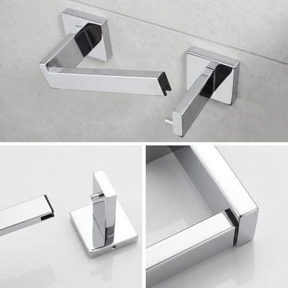 Toilet Paper Holder Wall Mount Polished Chrome Stainless Steel | Toilet Tissue Roll Holder Bathroom Square Toilet Paper Towel Roll Holder Double Post Pivoting Tissue Handle - color: Polished Chrome