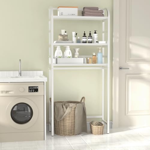 3-Tier Over-the-Toilet Storage Rack, Freestanding Bathroom Organizer | Space-Saving 3-Tier Design, Rust-Resistant Steel Frame, Fits Most Toilets, Easy Assembly (White) - color: White