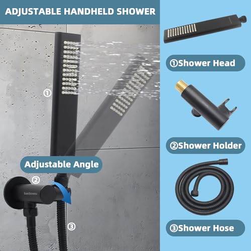 Solid Brass Handheld Shower Head Arc Design High Pressure Matte Black Hand Shower Wand with Adjustable Supply Elbow Wall Connector Shower Holder and 59″ Stainless Steel Hose Set - color: Matte Black