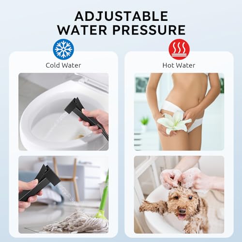Arofa Built-in Hot and Cold Bidet Sprayer, Hands-Free Control, Matte Black | Wall-Mounted Design, Dual Control Modes, Leak-Free Hose, Feminine/Baby/Pet Wash, Cloth Clean & Rinse, Stainless Steel, Square - color: Black, size: Built-in Hot & Cold Water Mode
