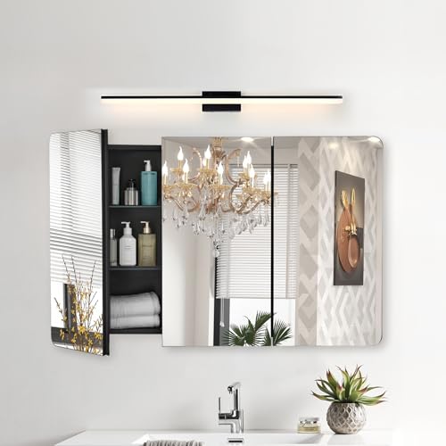 VEVOR Medicine Cabinet, 25.5 x 40 inch, Medicine Cabinet for Bathroom with Mirror, Aluminum Frame Bathroom Wall Cabinet, 4-Layer Adjustable Shelves, Recessed & Wall-Mounted Installation - size: 25.5x40in