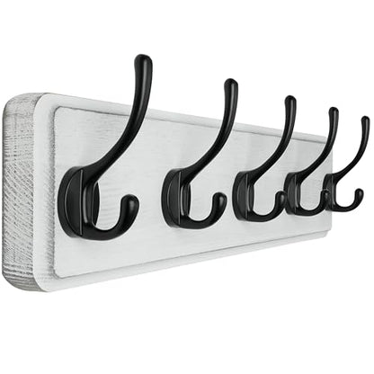 SKOLOO Rustic Wall Mounted Coat Rack, Pine Solid Wood Coat Hook Hanger - 5 Hooks for Hanging Clothes Robes Towels Coats - color: White Plate & Black Hook, size: 1 Item-5 Hooks