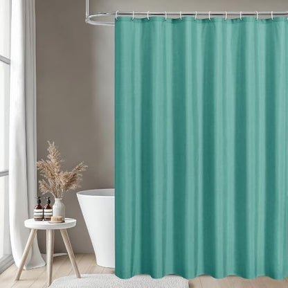2-in-1 Waterproof Fabric Shower Curtain,No Separate Liner Needed,Linen Textured,Effortless Cleaning & Washable Bathroom Shower Curtain Set with 12 Plastic Hooks,72"x72",Teal - color: Teal, size: 72"W x 72"L (Pack of 1)