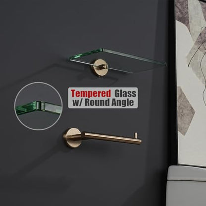 JQK Bathroom Glass Shelf, Tempered Glass Shower Storage 8 by 5 inches, 304 Stainless Steel Champagne Bronze Wall Mount, TGS101L8-CB - color: Champagne Bronze, size: 8 Inch (1 Pack)