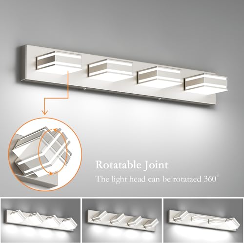 Ralbay 30inch Brushed Nickel Vanity Light for Bathroom 4-Light Metal Acrylic Modern LED Bathroom Light Fixtures - color: Brushed Nickel, size: 30 inch