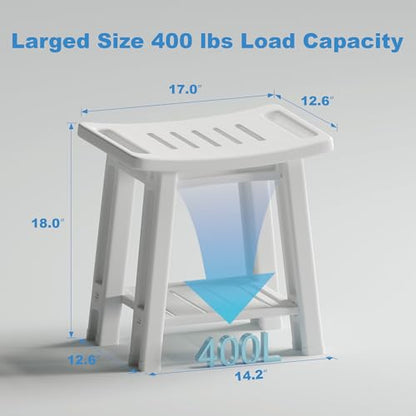 Shower Chair for Inside Shower, Shower Stool with Anti-Slip Foot Covers hold 400 lbs, HDPE Bath Seat with Bottom Storage Rack & Portable Armrest, Bench Chair for Adults, Elderly & Disabled, Light Gray