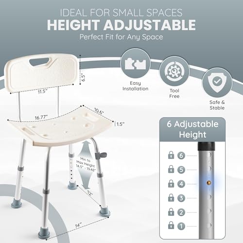 Dr Kays Shower Chair for Inside Shower Shower Stool with Backrest | Premium Aluminium, Heavy-Duty Bathroom Chair for Inside Bathtub, Bath Bench, Bath Seat for Washroom