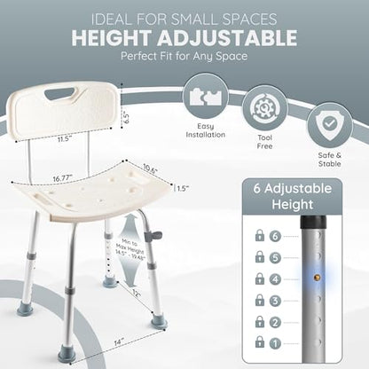 Dr Kays Shower Chair for Inside Shower Shower Stool with Backrest | Premium Aluminium, Heavy-Duty Bathroom Chair for Inside Bathtub, Bath Bench, Bath Seat for Washroom