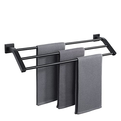 Alise GK9009 SUS304 Stainless Steel Bathroom Double Towel Bar Towel Rack Hanger (Matte Black, 24-Inch(3-Bars)) - color: Matte Black, size: 24-Inch (3-Bars)