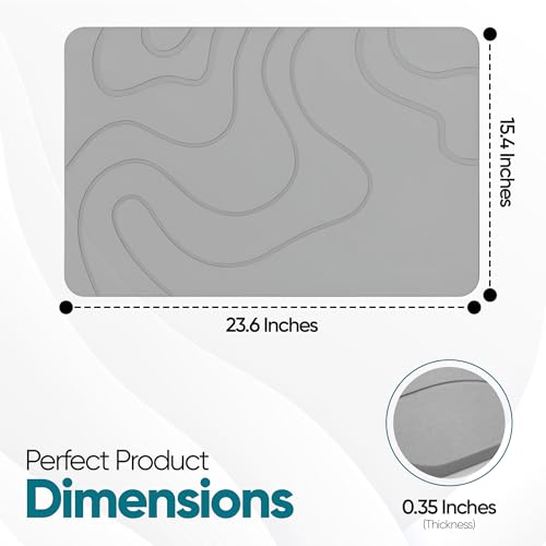 HALAS Stone Bath Mat- Diatomaceous Earth Bath Mats for Bathroom- Diatomite Bath Mat Stone Drying Mat for Kitchen Counter- Super Absorbent/Quick Dry Bathmat- Easy to Clean (24”x16” Grey)