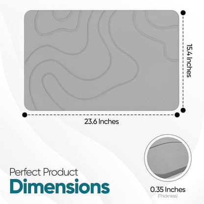 HALAS Stone Bath Mat- Diatomaceous Earth Bath Mats for Bathroom- Diatomite Bath Mat Stone Drying Mat for Kitchen Counter- Super Absorbent/Quick Dry Bathmat- Easy to Clean (24”x16” Grey)