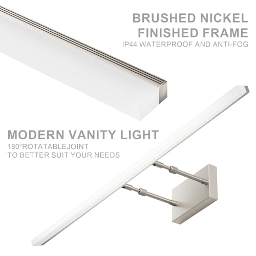 Aipsun 40 inch Modern Brushed Nickel Vanity Light Adjustable LED Bathroom Light Fixtures Over Mirror Rotatable Vanity Lighting 5500K - color: Brushed Nickel, size: 40 in