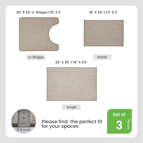 TYUU Bath Mat Set 3 Piece, Bathroom Rugs Non Slip Washable & Toilet Mat | Non Slip Quick Dry Thin Low Pile Bathroom Mats, Washable Bath Rugs 3 Pc Set: 16x24, 20x30 Rug & Toilet Mat 20x24 in. Beige - color: Beige, size: 16"x24" + 20"x30" + 20"x24" U Shape