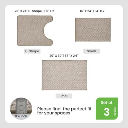 TYUU Bath Mat Set 3 Piece, Bathroom Rugs Non Slip Washable & Toilet Mat | Non Slip Quick Dry Thin Low Pile Bathroom Mats, Washable Bath Rugs 3 Pc Set: 16x24, 20x30 Rug & Toilet Mat 20x24 in. Beige - color: Beige, size: 16"x24" + 20"x30" + 20"x24" U Shape