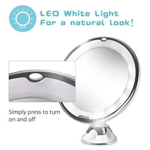 Updated 2022 Version 10X Magnifying Makeup Vanity Mirror with Lights, LED Lighted Portable Hand Cosmetic Magnification Light up Mirrors for Home Tabletop Bathroom Shower and Travel - size: 2.8"L x 0.4"W
