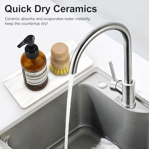 4 Water Absorbing Stone Drying Tray Bathroom Sink Kitchen Counter Soap Dish | Small Diatomite Toothbrush Holder Quick Dry Mat Marble Bathroom Vanity Trays Diatomaceous Earth Dish Coaster Kitchen Counter - color: White Marble