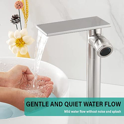 becola Modern Bathroom Sink Faucet，Tall Faucet for Bathroom Sink，Brushed Nickel Vessel Sink Faucet，Single Hole Cold and Hot Basin Water Faucet，Vanity Faucet with Adjust Knobs and Two Supply Lines - color: Brushed Nickel, size: Tall