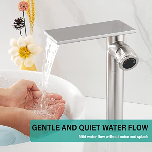 becola Modern Bathroom Sink Faucet，Tall Faucet for Bathroom Sink，Brushed Nickel Vessel Sink Faucet，Single Hole Cold and Hot Basin Water Faucet，Vanity Faucet with Adjust Knobs and Two Supply Lines - color: Brushed Nickel, size: Tall