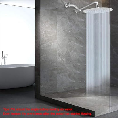 NearMoon Rain Shower Head with 11'' Adjustable Arm, High Pressure Stainless Steel Rainfall Shower, Ultra-Thin Design - Pressure Boosting (10 Inch, Nickel) - color: Nickel, size: 10 Inch