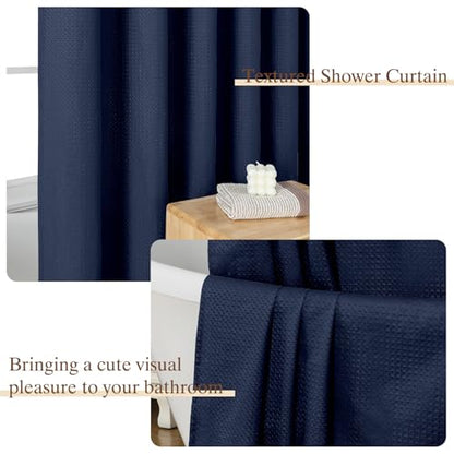 Aiyufeng Waterproof Fabric Shower Curtains for Bathroom，Dot Like Embossed Textured Soft Polyester Cloth Stall Shower Curtain，Hotel Luxury Quality Machine Washable，36Wx72L，Navy Blue - color: Navy Blue, size: 36"W x 72"L (Pack of 1)