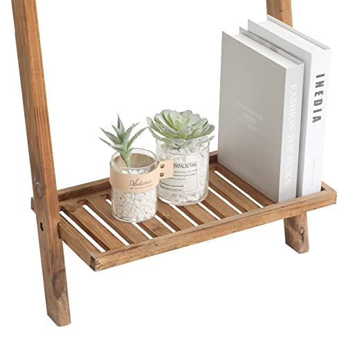 Blanket Ladder, 57in Wood Rustic Decotative Ladder with Bottom Shelf | bottom shelf, towel quilt display holder, organize blanket, leaning wall, living room and bathroom use