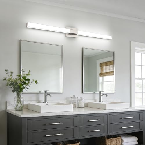 Brushed Nickel Dimmable Vanity Light - Extra Long Modern Bathroom Light Fixtures Over Mirror 28W Brightness IP44 Waterproof - color: Upgraded - Brushed Nickel - Dimmable, size: 48 inch