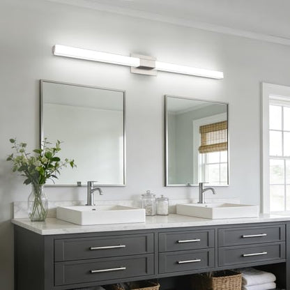 Brushed Nickel Dimmable Vanity Light - Extra Long Modern Bathroom Light Fixtures Over Mirror 28W Brightness IP44 Waterproof - color: Upgraded - Brushed Nickel - Dimmable, size: 48 inch