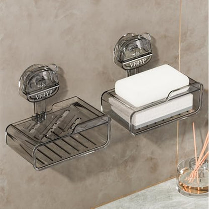 Wall Mount Suction Cup Soap Holder Not Drill Installation Double Layer Drainage Organizers for Bathroom Kitchen Double Layer Drainage Soap Tray