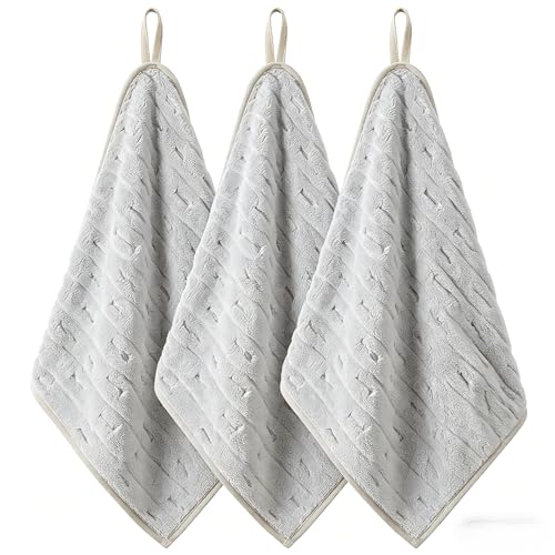 3 Pack Microfiber Hand Towels for Bathroom with Hanging Loops Quick Dry Small Towel Set for Bathroom Kitchen 14 x29.6inch (Gray) - color: Gray