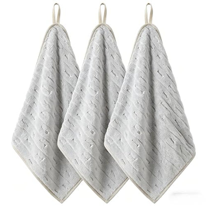 3 Pack Microfiber Hand Towels for Bathroom with Hanging Loops Quick Dry Small Towel Set for Bathroom Kitchen 14 x29.6inch (Gray) - color: Gray