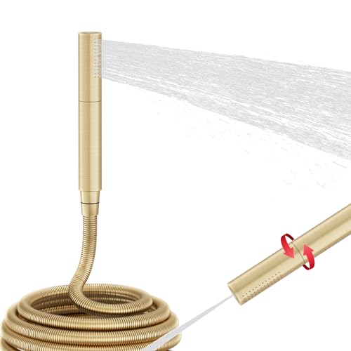 AYIVG Brushed Gold Finish Round Brass 2 In 1 Function High Pressure Handheld Shower Head Sprayer Hand Shower Wand with 59 Inch Hose For Bathroom Shower System - color: Brushed Gold