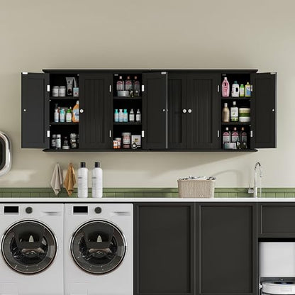 ChooChoo Laundry Cabinet with 3 Doors and Adjustable Shelves | 9.06"D x 31.1"W x 24"H, Bathroom Wall Cabinet, Cupboard, Black - color: Black, size: 9.06"D x 31.1"W x 23.4"H