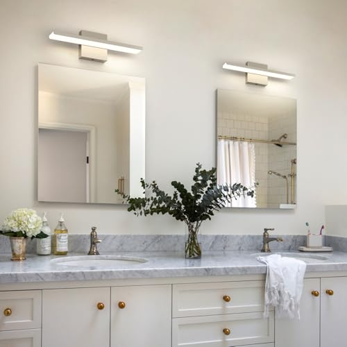 JUSHENG Brushed Nickel Modern LED Vanity Lights for Bathroom Light Fixtures, 16 Inch 16W 5CCT Dimmable Vanity Light Bar Bathroom Lighting, ETL Certificated - color: Brushed Nickel-5CCT, size: 16'' Long-Dimmable