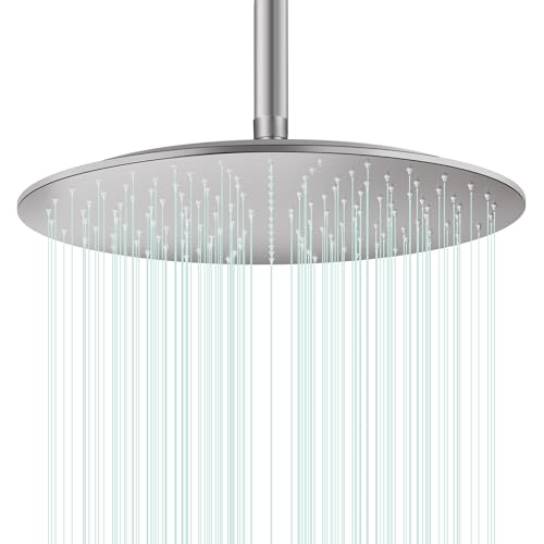 All Metal Rain Shower Head - Heavy Duty Stainless Steel, Easy Install, High Water Flow, Ultra-Thin Modern Design for Bathroom (Brushed Nickel, 16) - color: Brushed Nickel, size: 16