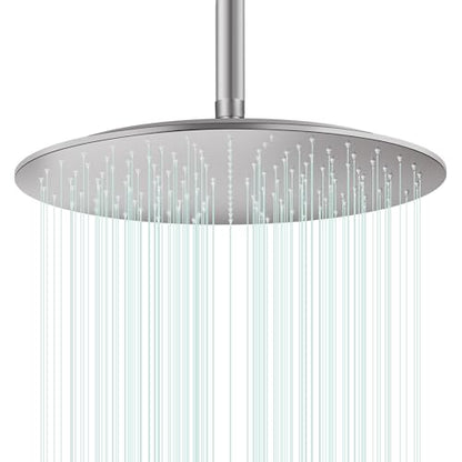 All Metal Rain Shower Head - Heavy Duty Stainless Steel, Easy Install, High Water Flow, Ultra-Thin Modern Design for Bathroom (Brushed Nickel, 16) - color: Brushed Nickel, size: 16