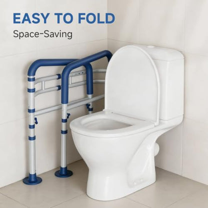 Toilet Safety Rail for Seniors and Handicap, Adjustable Height & Width, Stand Alone Toilet Safety Frame, Supports up to 350Lbs (Blue)